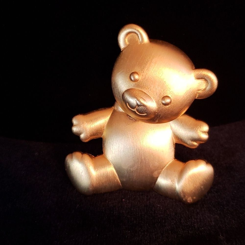 Vintage Signed Janette Jewelry Goldtone Teddy Bear Pin Brooch with Moving Head - Picture 4 of 9